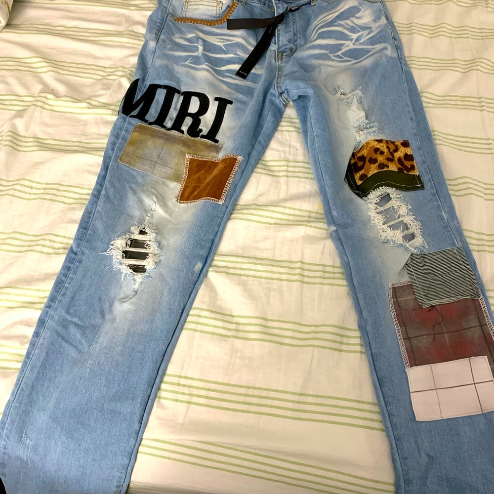 Jeans Amiri Blue Grunge Patch Medium Crafted Jeans  size 34-34 blue, worn twice